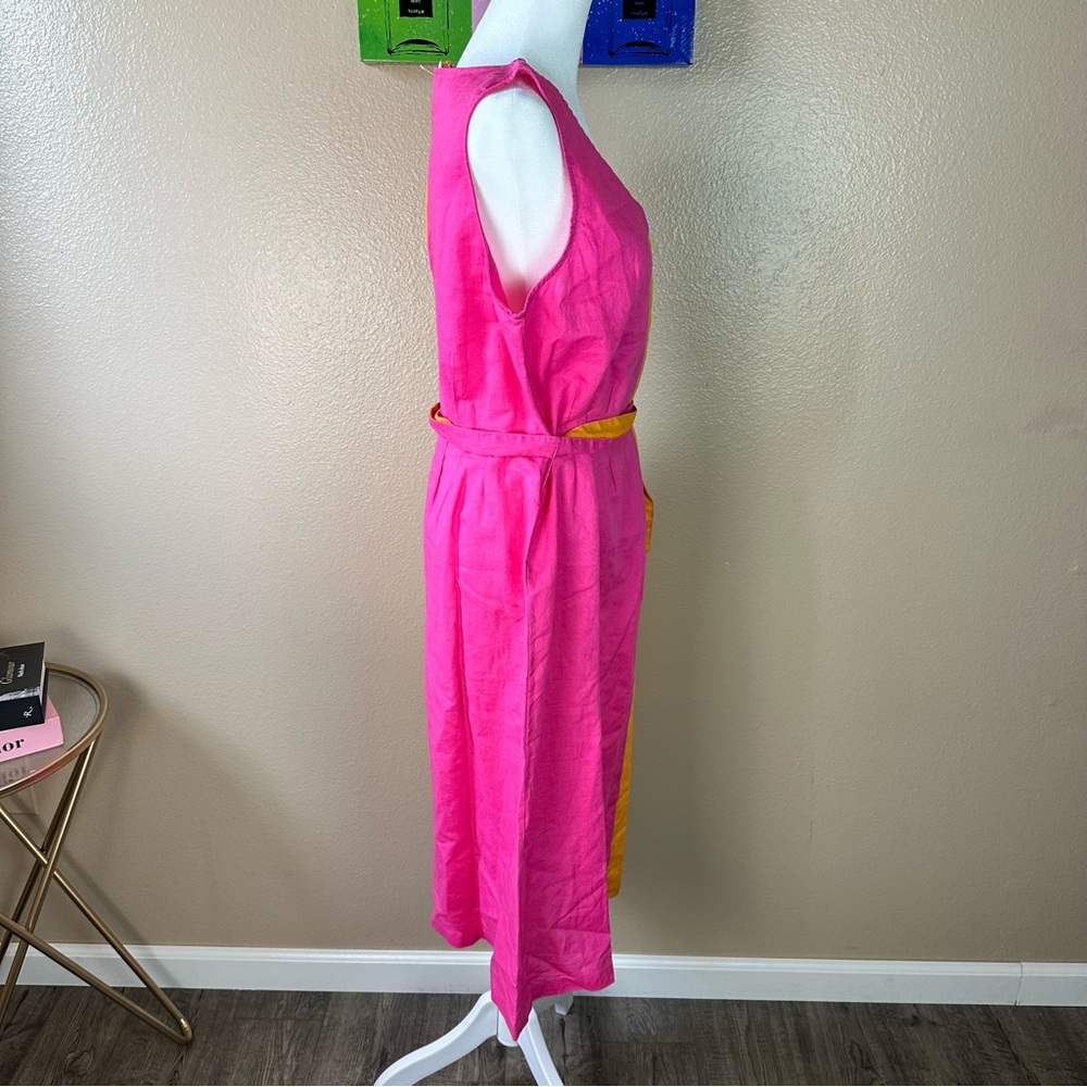 Athena Marie Women Sleeveless Smocked 55% Linen Midi  Dress Sundress Summer Sz L - Picture 7 of 9